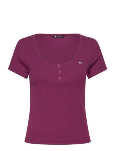 Tjw Slim Henley Top Ss Tops T-shirts & Tops Short-sleeved Purple Tommy...