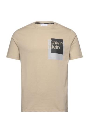 Overlay Box Logo T-Shirt Tops T-shirts Short-sleeved Beige Calvin Klei...