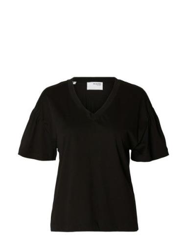 Slfcarli Ss V-Neck Tee Tops T-shirts & Tops Short-sleeved Black Select...