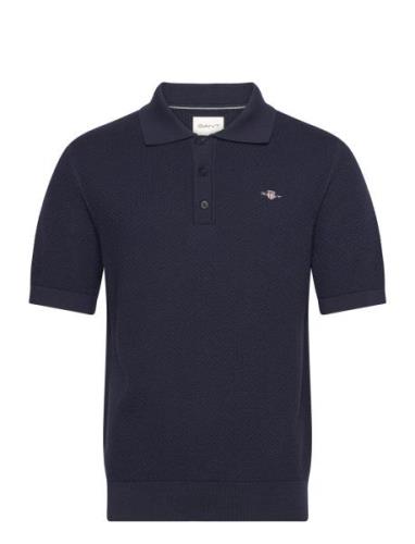 Structured Cotton Ss Polo Tops Polos Short-sleeved Navy GANT