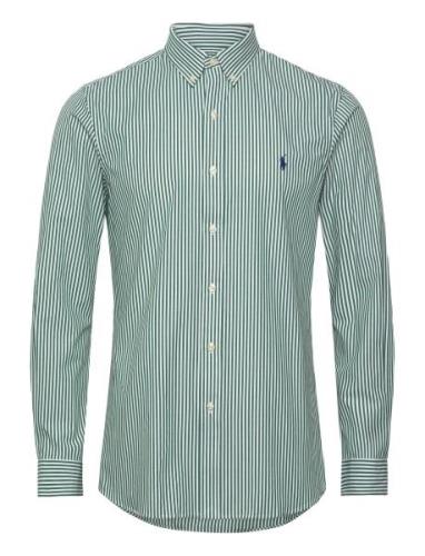 Slim Fit Striped Stretch Poplin Shirt Tops Shirts Casual Green Polo Ra...