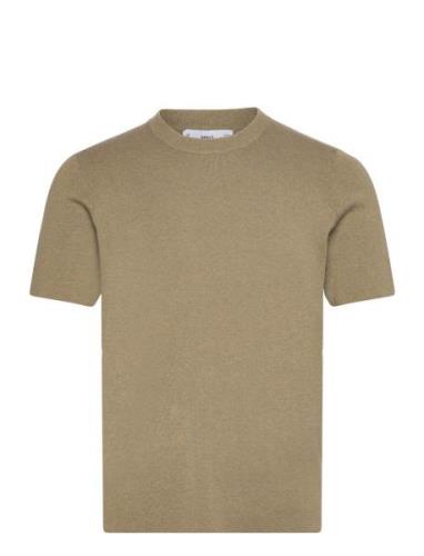 Knit Cotton T-Shirt Tops T-shirts Short-sleeved Khaki Green Mango