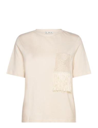 Crochet Detail T-Shirt Tops T-shirts & Tops Short-sleeved Cream Mango