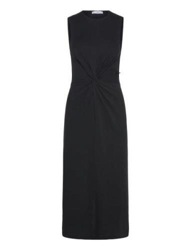 Midi-Dress With Draped Detail Polvipituinen Mekko Black Mango