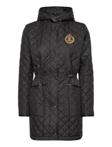 Crest-Patch Diamond-Quilted Hooded Coat Tikkitakki Black Lauren Ralph ...