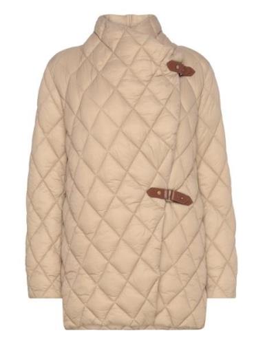 Buckle-Trim Diamond-Quilted Down Coat Tikkitakki Beige Lauren Ralph La...