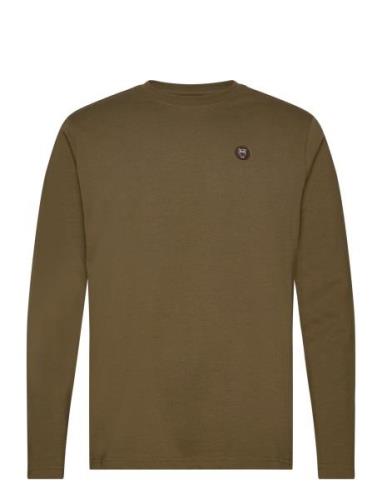 Viggo Badge Long Sleeve - Regenerat Tops T-shirts Long-sleeved Khaki G...