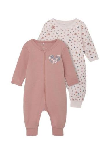 Nbfnightsuit 2P Zip Rosette Flower Pyjama Sie Jumpsuit Haalari Pink Na...