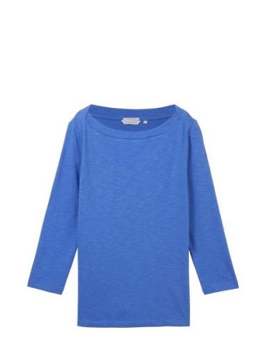 Tshirt Basic Slub Tops T-shirts & Tops Long-sleeved Blue Tom Tailor