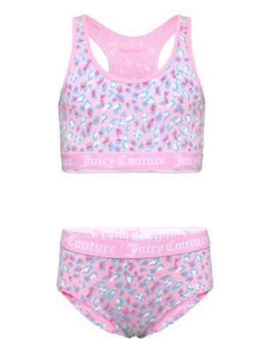 Juicy Leopard Crop Top And Hipster Brief Set Alusvaatesetti Pink Juicy...