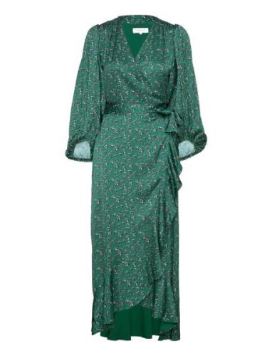 Blossom Printed Wrap Midi Dress Polvipituinen Mekko Green Malina