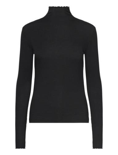 Sheer Wool Mock Top Tops Knitwear Turtleneck Black Filippa K