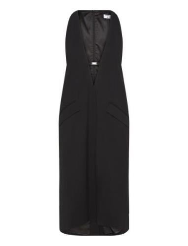 Tailored Wool V-Neck Dress Polvipituinen Mekko Black Filippa K