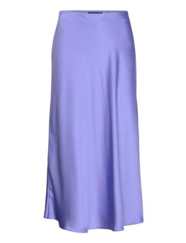 Satin Charmeuse Midi Skirt Polvipituinen Hame Blue Lauren Ralph Lauren