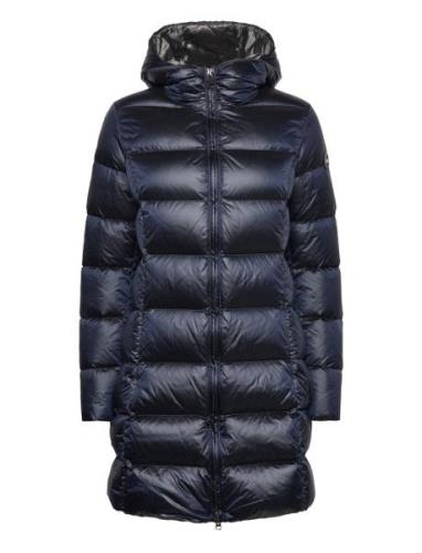 Ladies Down Jacket Topattu Pitkä Takki Navy Colmar