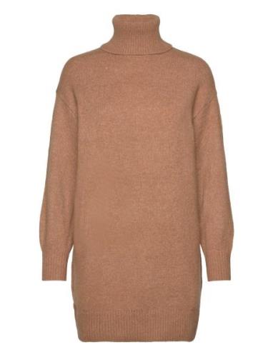 Turtle Neck Knit Dress Lyhyt Mekko Brown Mango