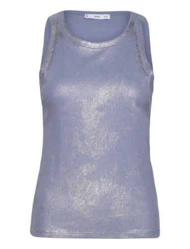 Lyocell Foil Top Tops T-shirts & Tops Sleeveless Blue Mango