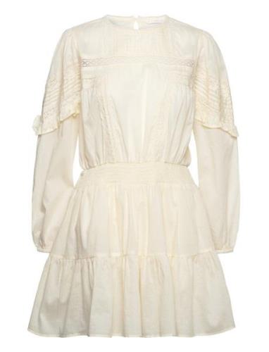 Frills Embroidered Dress Lyhyt Mekko Beige Mango