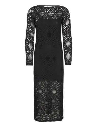 Geometric-Pattern Openwork Dress Polvipituinen Mekko Black Mango