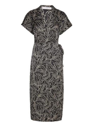 Print Wrap Dress Polvipituinen Mekko Black Mango