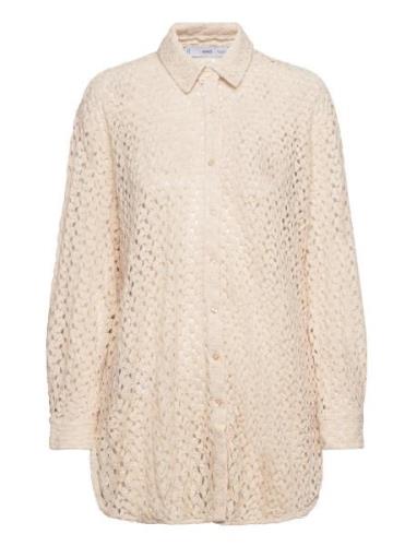 Crochet Shirt Tops Shirts Long-sleeved Beige Mango