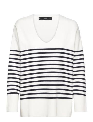 Over D V-Neck Sweater Tops Knitwear Jumpers White Mango