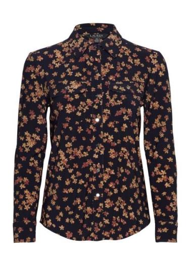 Slim Fit Floral Stretch Jersey Shirt Tops Shirts Long-sleeved Multi/pa...