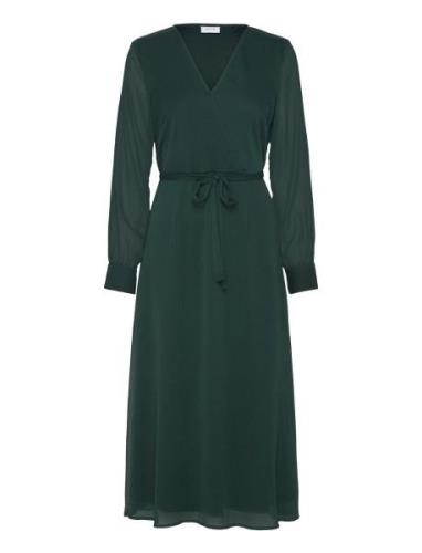 Vifalia V-Neck L/S Midi Dress - Noos Polvipituinen Mekko Green Vila