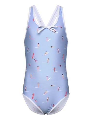 Swimsuit W. Bow, Aop Uimapuku Uima-asut Blue Color Kids