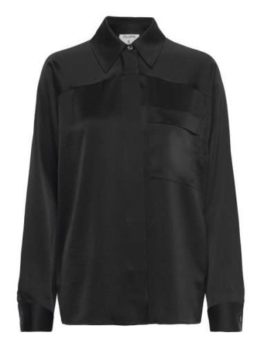 Shiny Pocket Blouse Tops Blouses Long-sleeved Black Filippa K