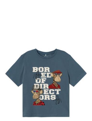 Nkmaros Boredofd Ss Nreg Top Box Sky Tops T-shirts Short-sleeved Navy ...