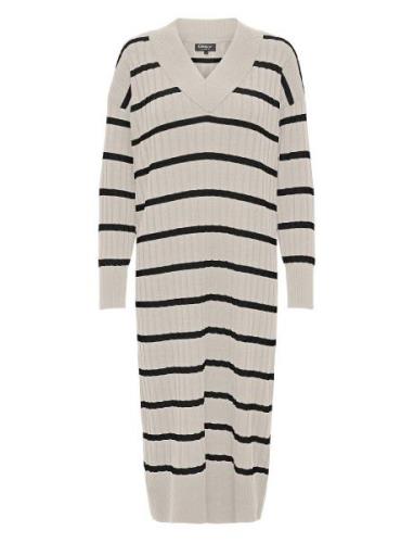 Onlnew Tessa L/S Midi V Dress Knt Noos Polvipituinen Mekko Cream ONLY