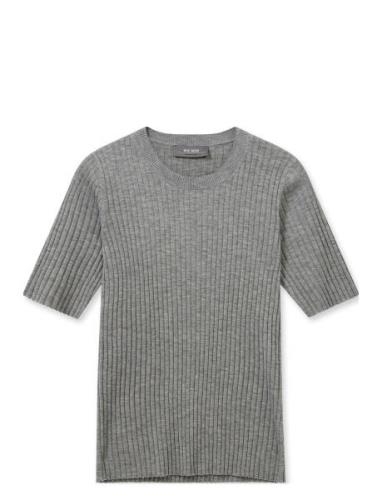 Mmrelena Rib Ss Crew Neck Knit Tops T-shirts & Tops Short-sleeved Grey...