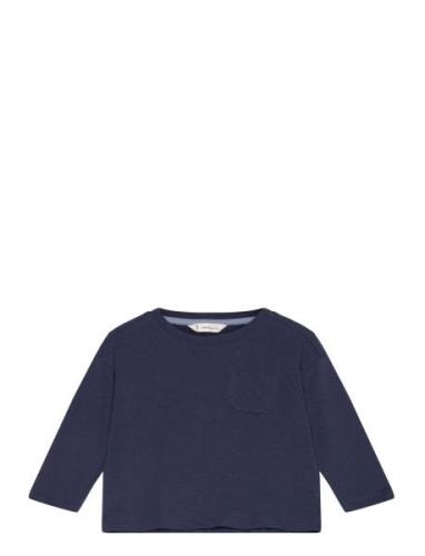 Long Sleeve Cotton T-Shirt Tops T-shirts Long-sleeved T-shirts Navy Ma...