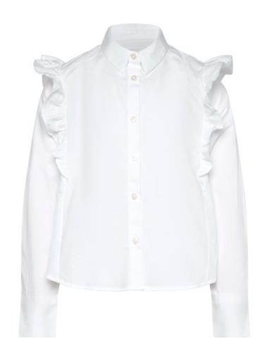 Ruffled Cotton Shirt Tops Shirts Long-sleeved Shirts White Mango