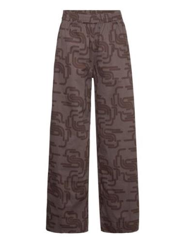 Laxmi - Deco Print Elastic Canvas P Bottoms Trousers Wide Leg Brown Ra...