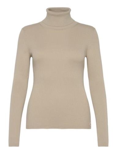 Woven Label Roll Neck Sweater Tops Knitwear Turtleneck Beige Calvin Kl...