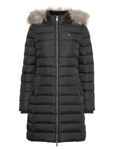 Tjw Essential Hooded Down Coat Topattu Pitkä Takki Black Tommy Jeans