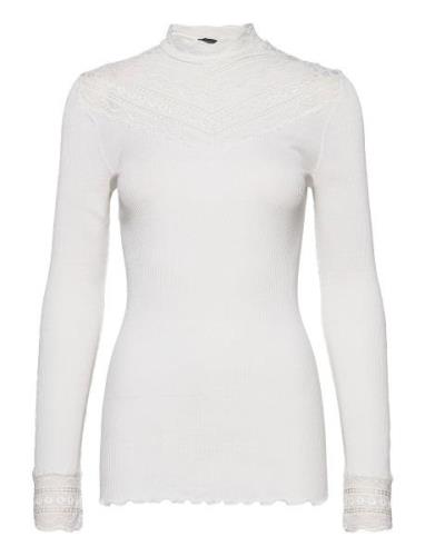 Silk T-Shirt W/ Lace Tops T-shirts & Tops Long-sleeved White Rosemunde