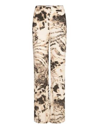 Fluid Animal- Print Trousers Bottoms Trousers Wide Leg Beige Mango