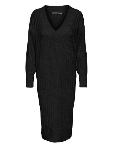 Olmnew Tessa L/S Midi V Dress Knt Polvipituinen Mekko Black Only Mater...