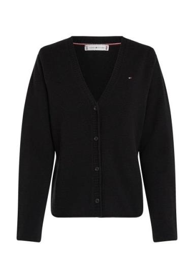 Soft Wool V-Nk Cardigan Tops Knitwear Cardigans Black Tommy Hilfiger