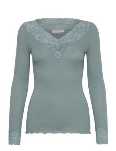 Organic T-Shirt W/ Lace Tops T-shirts & Tops Long-sleeved Blue Rosemun...