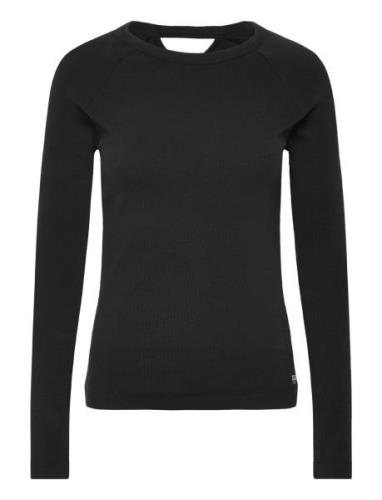 Slim Rib Keyhole R T L\S Wmn Tops T-shirts & Tops Long-sleeved Black G...