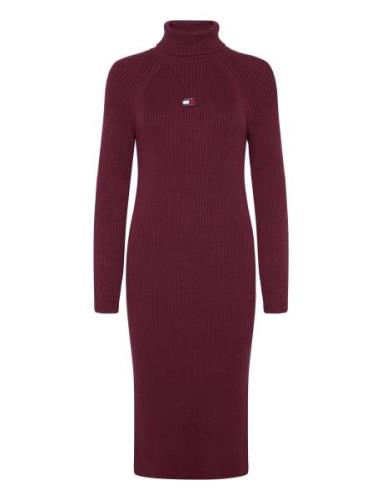 Tjw Mockneck Badge Sweater Dress Polvipituinen Mekko Burgundy Tommy Je...