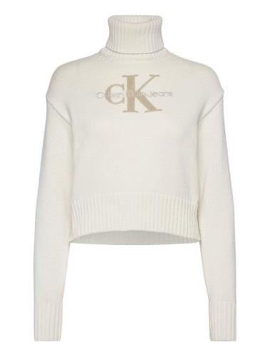 Chenille Monologo Sweater Tops Knitwear Turtleneck White Calvin Klein ...