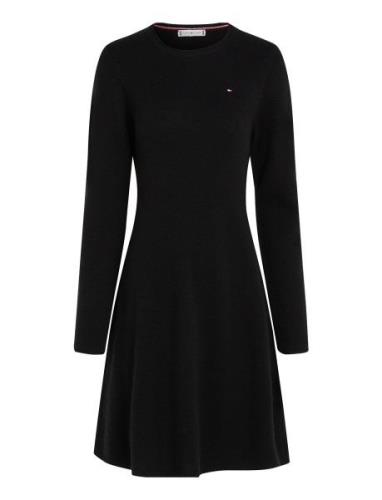 Soft Wool Flared C-Nk Swt Dress Lyhyt Mekko Black Tommy Hilfiger