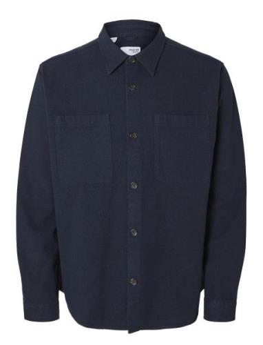 Slh-Heavy Twill Overshirt Ls Noos Tops Overshirts Navy Selected Homme