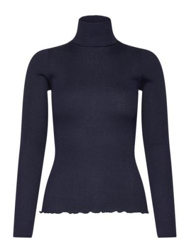 Silk T-Shirt W/ Roller Neck Tops Knitwear Turtleneck Navy Rosemunde