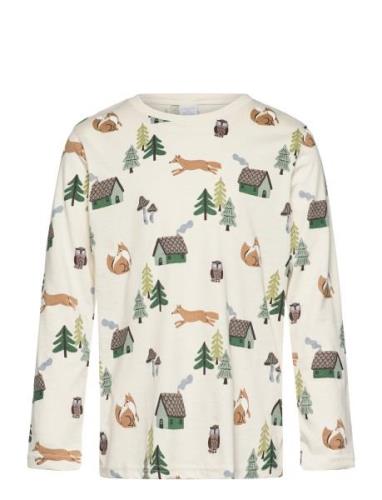 Top Ls Forest Aop Tops T-shirts Long-sleeved T-shirts Cream Lindex